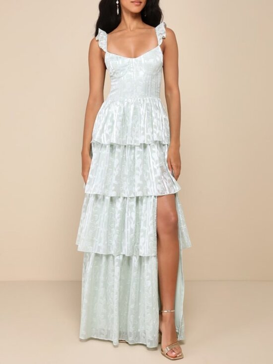 Lulus Dresses & Skirts - Lulus Sage Green Floral Tiered Maxi Dress - Size XL